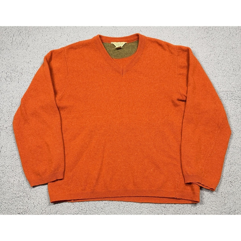O'Hanlon Mills Sweater Mens Medium Orange Lambswool Crewneck Knit Pullover